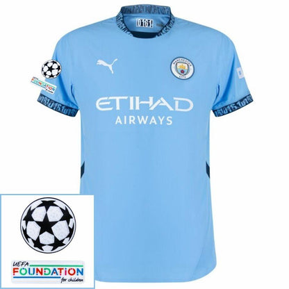 Manchester City De Bruyne 17 Home 2024/25 Patches UCL UEFA Foundation (Official Printing)