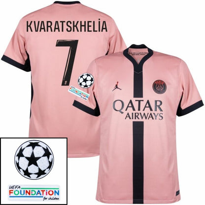 Paris Saint-Germain Kvaratskhelia 7 Fan Jersey Third Jordan 2023/24 Patches UCL UEFA Foundation (Official Printing)