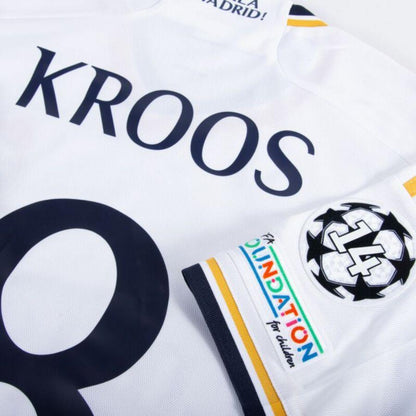 Real Madrid Toni Kroos 8 Home Fan Jersey 2023/24 Patch FIFA WCC Patch UCL UEFA Foundation Patches